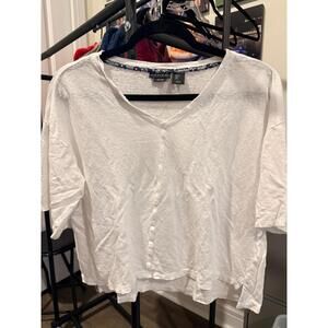 Tahari 100% Linen Short Sleeve White Top - Size Small